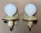 Vtg Wall Sconce Pair Antique Wall Fixture Brass Art Deco Polychrome Usa  n23