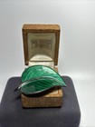 Vintage Hans Myher Norway Sterling Silver   Green Enamel Large Leaf Brooch