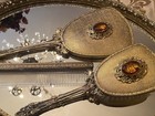 Fancy Vintage Jeweled Gold Plated Vanity Dresser Set-mirror- Brush-comb