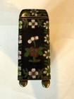 Antique Chinese Cloisonne Black Floral Footed Trinket Box 3    X 2 5   