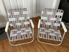 Vtg Aluminum Matching Webbed Sunbeam Beach Chairs Lightweight Folding Lot Of 2