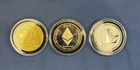 3x Crypto Commemorative Coins     2013 Bitcoin  Ethereum   Litecoin - Novelty