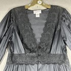 Shadowline Nightgown Lace Bodice Maxi Women s M Longsleeve Long Black