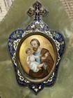 Rare Antique French Onyx Enamel Holy Water Font St Joseph 1908 W  Provenance