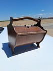     vintage Wooden Sewing Box Hinged Top Doors Thread Shelf Rounded Barrel Footed   