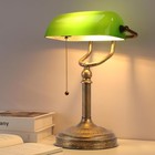 Bankers Desk Lamp  Green Glass Shade  Vintage Desk Lamp With Pull Chain Switch  