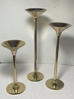 Vintage 3pc Set Of Brass Candle Holders Graduated Heights Hollywood Regency