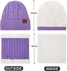 3 Pcs Winter Hat Scarf Gloves Set Women Beanie Touchscreen Fleece Lined Warm