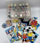 Vintage Sewing Box Lot Singer Thread Spools Needles Disney Mickey Fabric Large