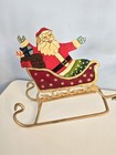 Vtg Brass Santa Sleigh Reindeer Candle Holder 30  Mantle Fireplace Christmas 
