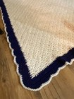 Handmade Cream White Navy Crocheted Afghan Throw Blanket In 75 X 67    Clean 