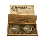 Antique Windsor Celluloid Eyeglasses 12k Gold Filled Geneva Optical Wooden Case