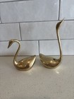 Set Of 2 Vintage Solid Brass Swans Geese Figurines Sculptures Mid Century Mcm