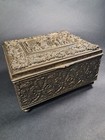 Antique Ornate Box Casket Footed Embossed Bronze Brass Trinket Jewelry Vintage