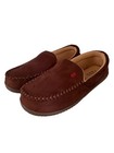 Izod Men Brown Suede Faux Fur Lined Memory Foam Moccasin Slippers Size L 9-10