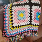 Handmade Crochet Granny Square Afghan Blanket Throw Fringe 81x39 Cottage Core