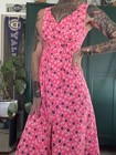 Vtg 60s Hawaii Nei Honolulu Psychedelic Pink Barkcloth Mod Maxi Dress Hawaiian S