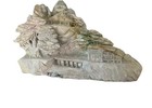 Chinese Carved Stone Mountain Landscape Village Statue W  Wood Display Stand