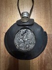 Vintage Singletree Uk Dragon Emblem Flask With Black Leather Case   Strap Metal 