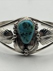 Vintage Sterling Silver Native American Turquoise   Feather Cuff Bracelet