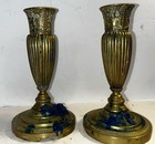 Antique Pair French Cast Brass Candle Sticks Petite