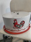 Vintage 1950 Decoware Red And Cream Metal Cake Carrier Rooster