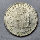 1895 Colonial Puerto Rico 20 Centavos Silver Coin Rare High Grade Toned
