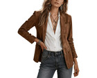 Women s Brown Suede Leather Blazer Jacket Real Suede Smart Casual Office Coat