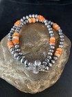 Orange Spiny Oyster Bead Navajo Sterling Silver Beads Bracelet 7 5  13801