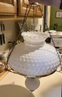 Vintage White Glass Hobnail Ceiling Chandelier Light Fixture Hanging Lamp Mcm