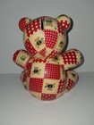 Vintage Quilt Patchwork Teddy Bear Bank - Ceramic - Paper Mache Look - 7 In 