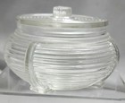 Vintage Ribbed Footed Vanity Dresser Jar   Trinket Dish Clear Glass