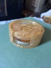 Set Of 4 Lucite Coasters In Holder With Gold  Flakes And Flowers