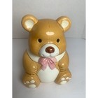Vintage 1984 Lefton Ceramic Teddy Bear Coin Bank Brown Pink Bow Cottagecore