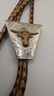 Vintage Ricardo Bolo Tie Nickel Silver Longhorn Steer Bronze Trim Western