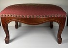 Atq Needlepoint Floral Pansies Footstool Curved Wood Legs Metal Tacks 15x10 5   