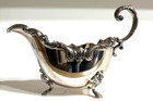 Vintage Ornate Footed Silver Plated Gravy Boat With Scalloped Edge And Handle