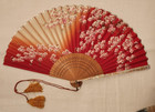 2 Vintage Japanese Folded Hand Fans - Cloth With Tassels
