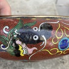 Antique Oriental Chinese Japanese Cloisonne Bowl 5 Clawed Dragon Red Cinnabar
