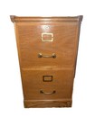 Vintage Industrial Mission Style Oak Wood Filing File Cabinet 2 Drawer Brass L23