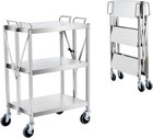 3-tier Collapsible Service Cart  300 Lbs Foldable With Wheels Stainless Steel