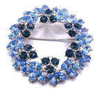 Vintage Crown Trifari Rhinestone Silver Tone Wreath Round Brooch