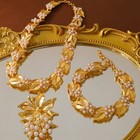 Vintage Style Pearl Jewelry Set Gold Leaf Necklace Bracelet Brooch   Earrings