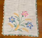 Vintage Floral Embroidered Dresser Scarf Table Runner Pink-blue-green Crocheted