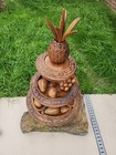Vtg Monkey Pod Water Buffalo Tiki 3 Tier Lazy Susan Wooden Tall 27  Carved Fruit