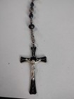 Vtg Antaya Sterling Catholic Rosary - Black Wood Beads Antique