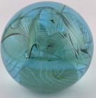 Vintage Bill Slade 1983 Turquoise Blue Veiled Art Glass Paperweight 3 1 