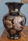 Fenton Silver Poppies Black Amethyst Glass Vase Hand Painted Vintage Euc