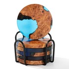 Handmade Wooden Coaster Set Of 6 With Holder - Round Resin Drink Coasters For Ho