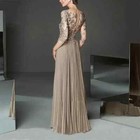 Elegent Gray Chiffon Mother Of The Bride Dresses Long Sleeves Evening Party Gown